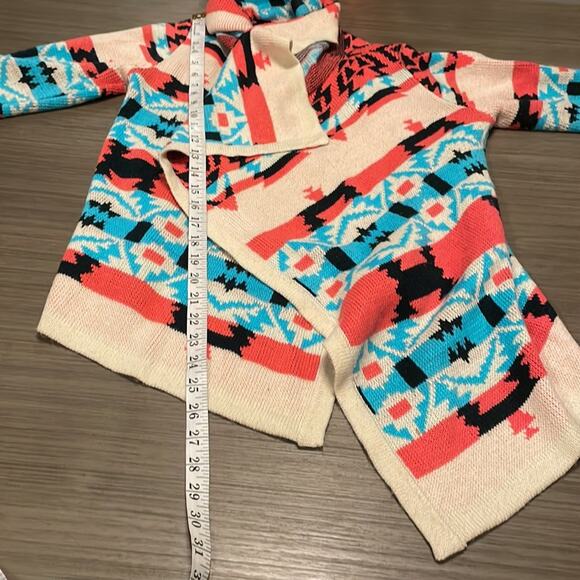 Moon Collection The Bonfire Knit Aztec Multicolor Asymmetrical Open Cardigan S - Picture 10 of 11